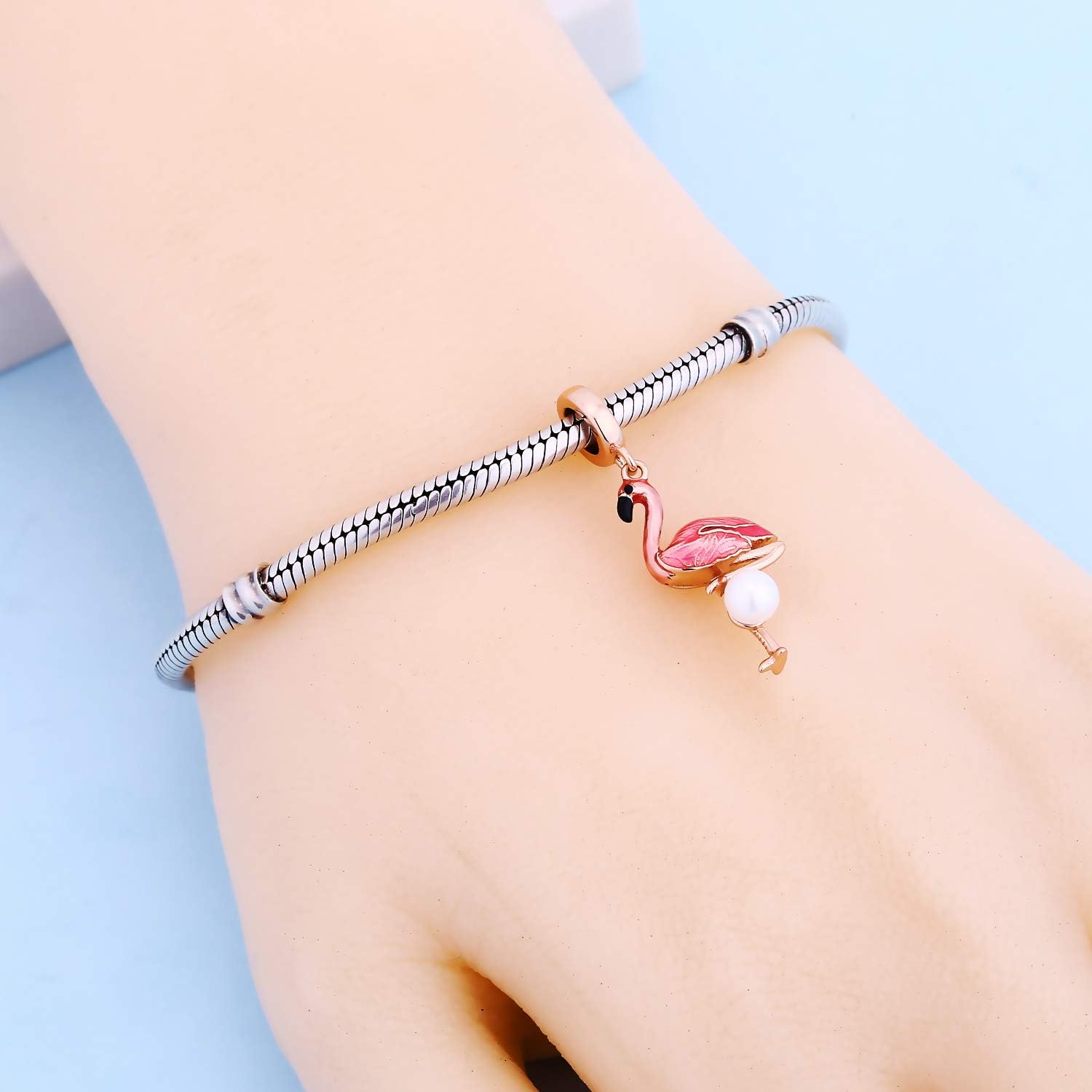 Rose Gold 925 Sterling Silver Flamingo Charm fit Pandora Charms Bracelet Animal Birds Charm for Women Christmas Mothers Day Birthday Gift - Image 6