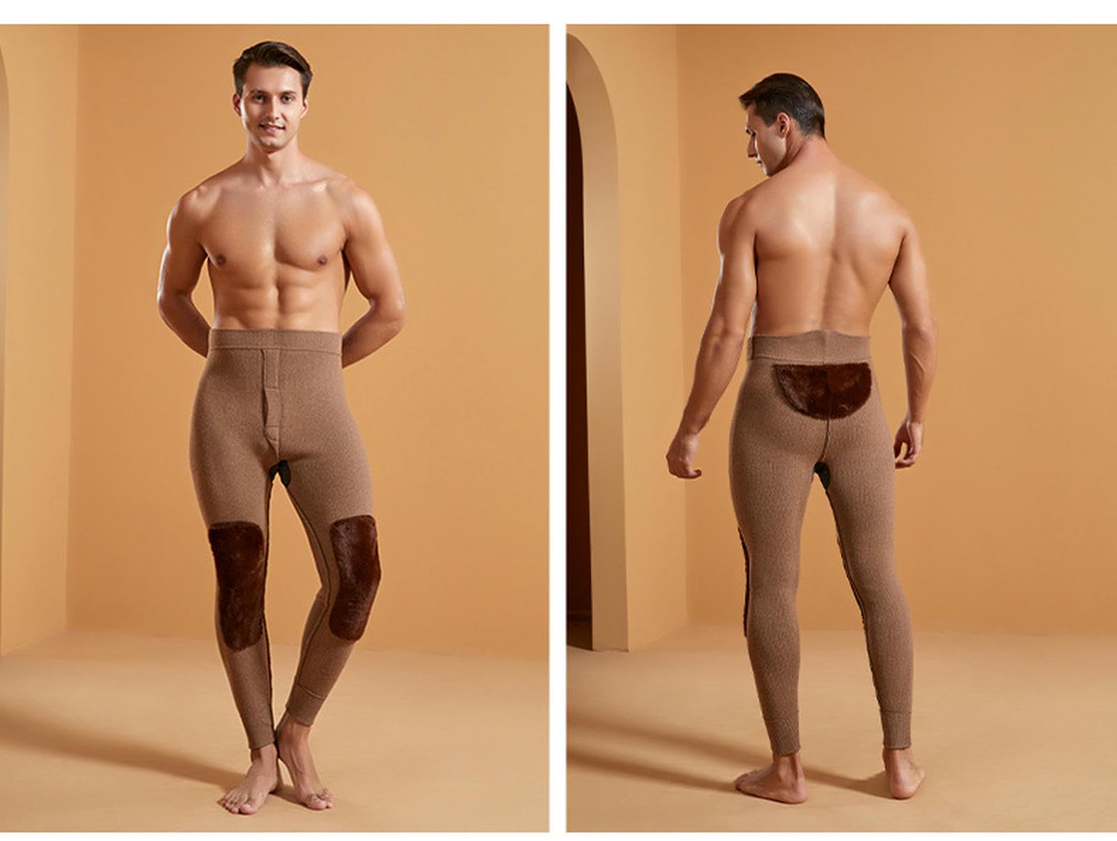 Collant Chaud Automne Et Hiver Laine Chaude Épais Leggings Chauds Élastiques Adaptés Aux Hommes-棕色-l