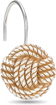 Boho Knots Shower Curtain Hooks - Bohemian Woven Knot Khaki Decorative Stainless Steel Shower Rings Hangers Ethnic Style Bathroom Decoration Hangers for Bathroom Accessories