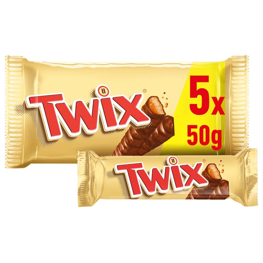 Twix, Barritas de Chocolate con Leche, Galleta y Caramelo, Pack de 5, Ideal para Calendarios de Adviento y Chocolates, 5 x 50 g