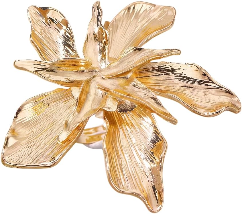 Gold Oversized 3D Floral Adjustable Ring for Women - Bold Statement Jewelry, Luxury Textured Flower Design, Hypoallergenic Alloy - Unique Fashion Accessories,Exaggerated and Stylish
