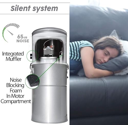 Miniatura 4 de OVO Potente sistema de aspiración central resistente de 700 Airwatts, filtración híbrida (con o sin bolsas desechables) contenedor de polvo de carga
