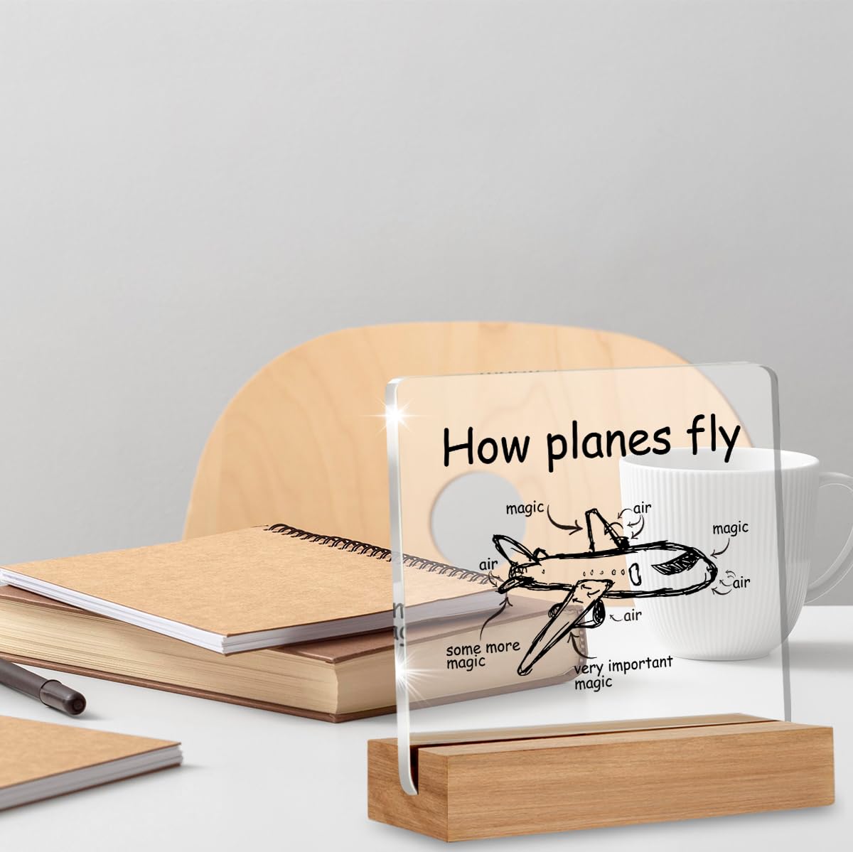 Pilot Gifts for Women Men, Aviation Gifts for Flight Attendants Captains Airplane Mechanic Aerospace Engineers, How Planes Fly Acrylic Plaque Desk Sign Decor 4 × 4 Inches
