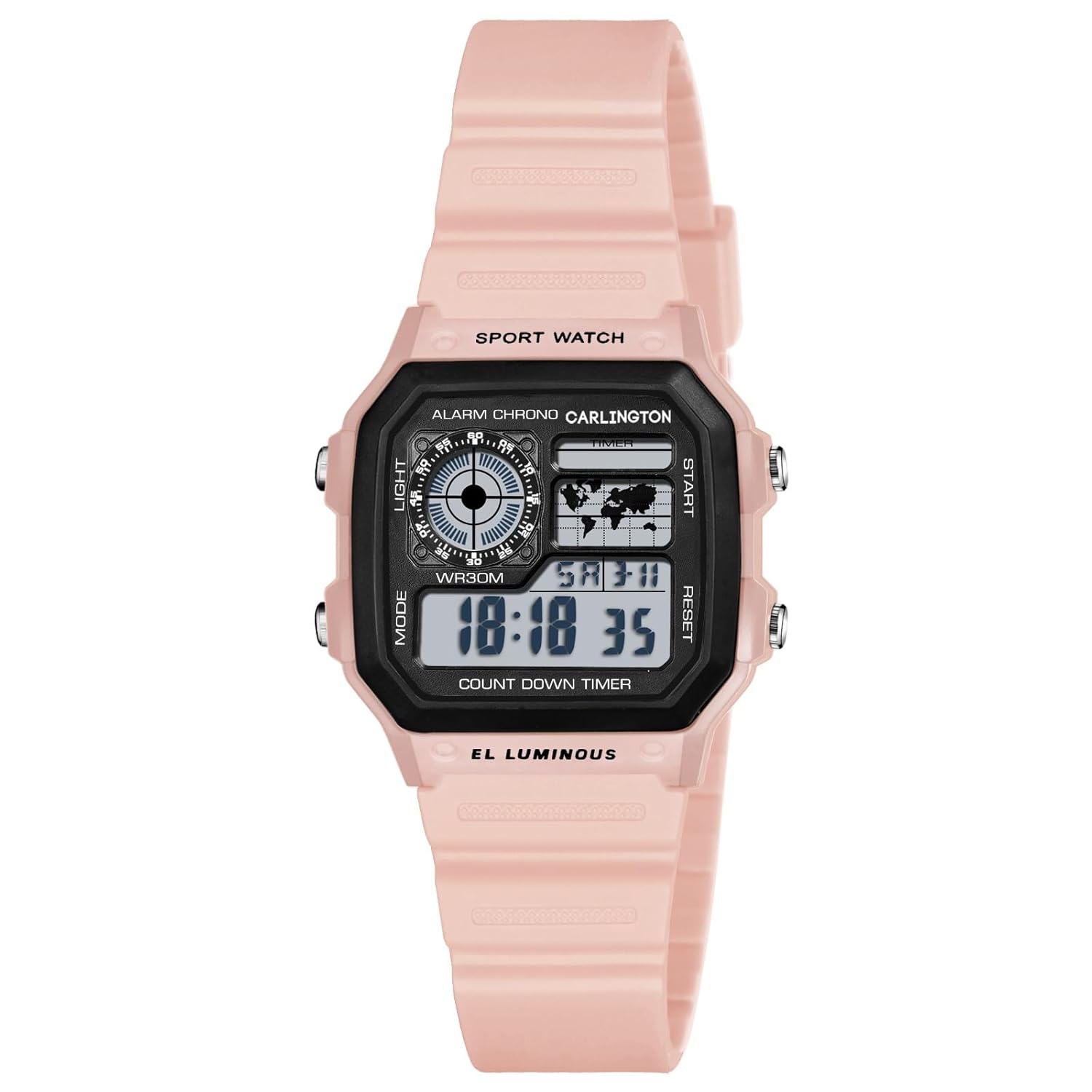 Carlington Kids Digital Watch for Boys and Girls Age 2 to 12 Years Pink Green Black Colour Band with Alarm and Date Display – CT_321