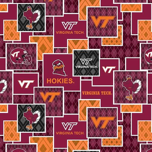 Official Licensed Virginia Tech Cotton Quilting Fabric-Virginia Tech Hokies Check Allover Cotton Fabric Sold by The Yard