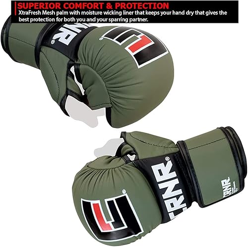 Miniatura 4 de Combat Corner - Guantes Spar MMA para hombre y mujer - Guantes de entrenamiento de boxeo de kickboxing, MMA, Muay Thai  OD Green