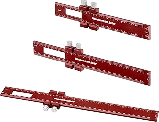 3Pcs Woodworking Ruler, 6/8/12 Inch Precision Pocket Ruler with Stops, Aluminum Metal Ruler, Inch and Metric Measuring Ruler for Woodworker, Machinist, Engineer (Red)