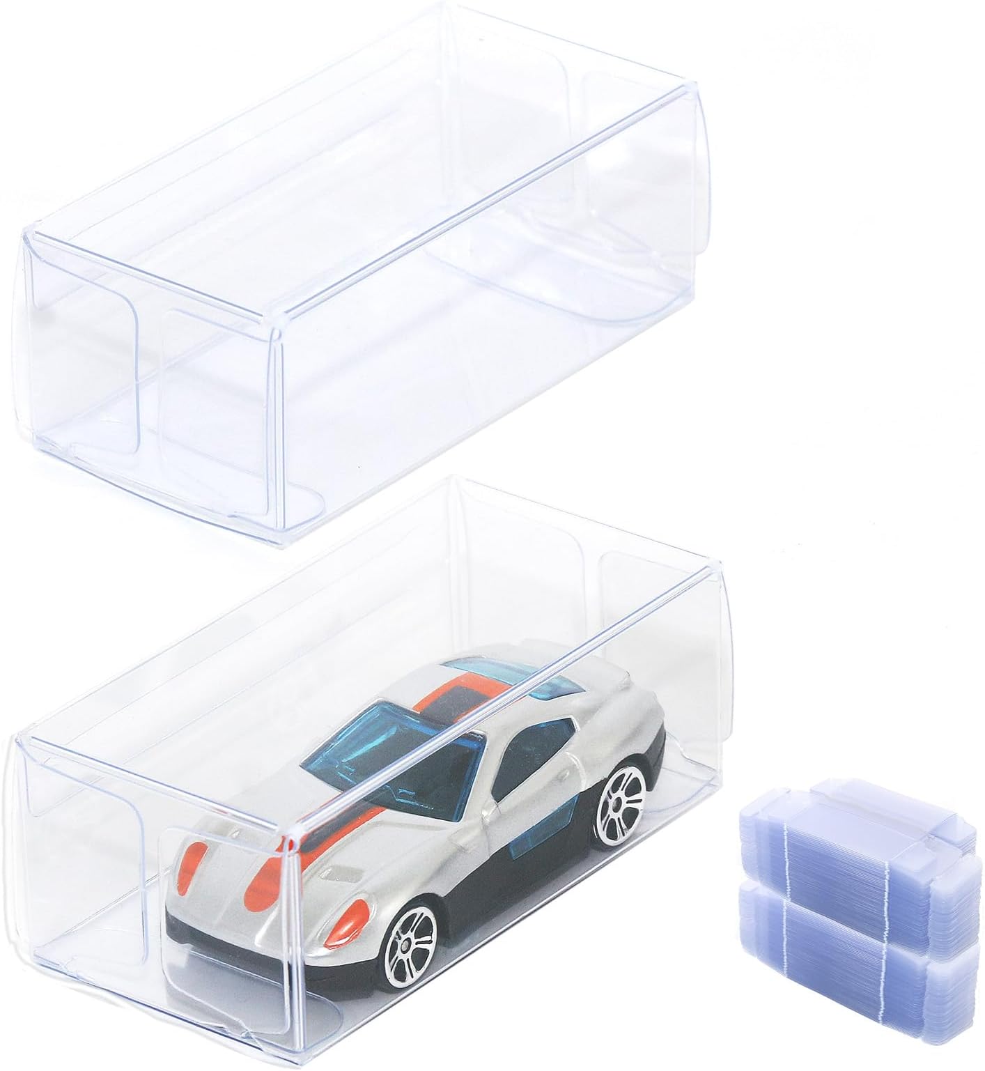 100Pcs Clear Display Case, Assemble Countertop Display Box, Cube Organizer Stand Dustproof Protector Box Showcase for Action Figures Toys Collectibles, 1/64 Scale Model Car