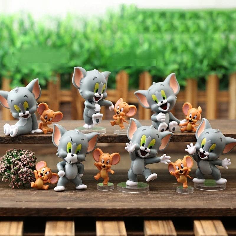Image of Gifts - Tom & Jerry - Set of 6 Figures - Action Figure | Best Animated Most Loved Cartoon | 6.5cm | Cat & Mouse Partners | Cake Toppers | Room Garden | Red Base not Included