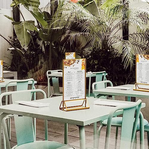 Image of Climberty 6Pcs Acrylic Gold Sign Holders, 5.9x8.2 inch Clear Picture Frames with Gold Borders and Vertical Stand, Double Sided Table Menu Display Stand for Restaurant Signs, Wedding Table and Photos