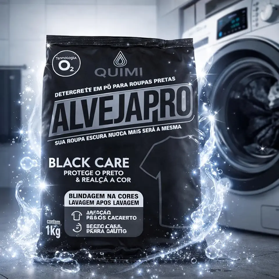 AlvejaPro Black Detergente em Pó 1kg para Roupas Pretas – Mantém a Cor Intensa, Evita Desbotamento, Limpeza Profunda sem Manchas (Tira Manchas Preto)
