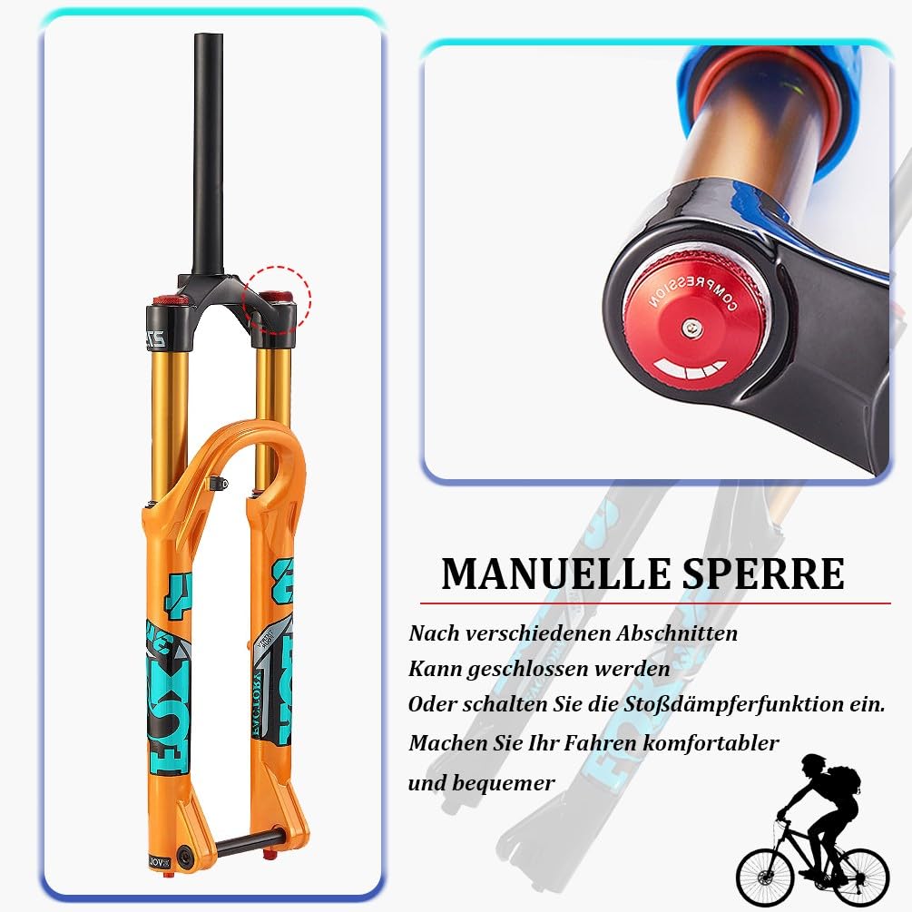 Federgabel MTB 26/27.5/29" Straight(1-1/8") Tapered(1-1/2") 9x100mm Schnellspanner 15x100mm Boost Dämpfungseinstellung 140mm Hub Magnesiumlegierung 75mm Scheibenbremse