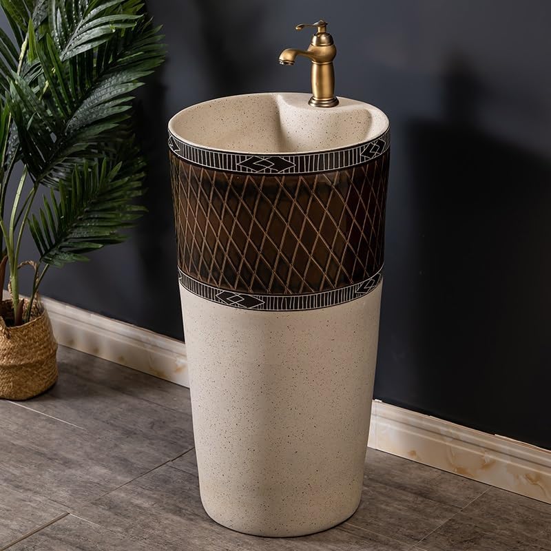 Pedestal Sinks Household Wash Basin Ceramic Floor-Standing Vertical Bathroom Sink (A)