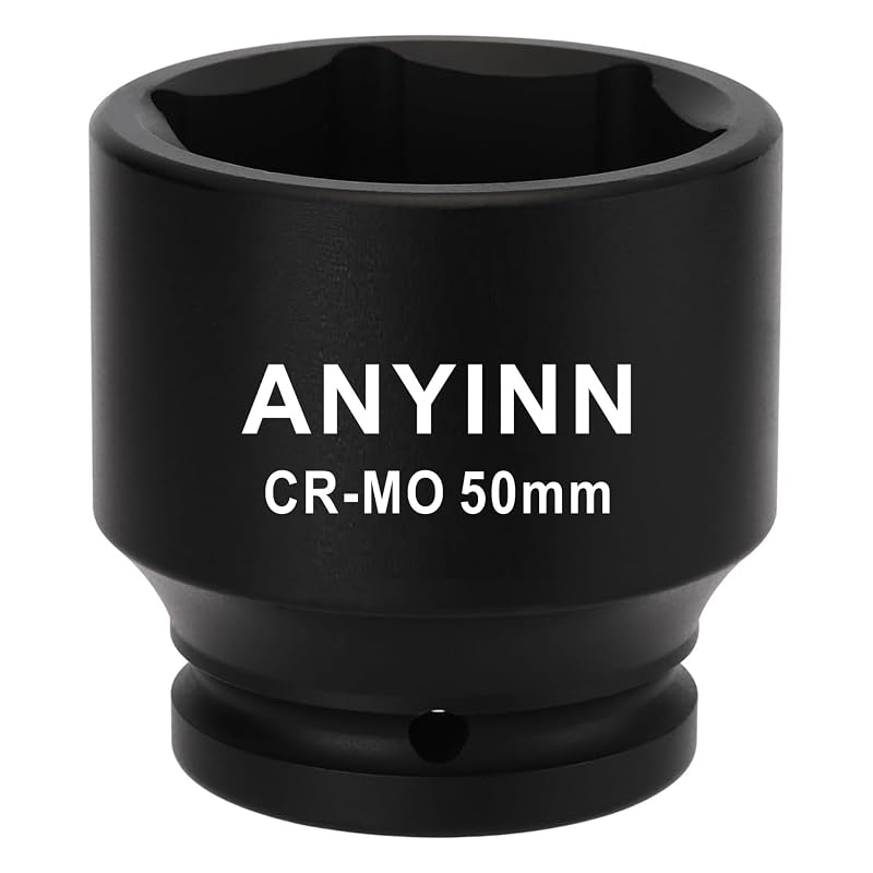 Soquete de Impacto Profundo Anyinn 50 mm, Encaixe Quadrado de 3/4 pol. (19,05 mm), Aço CR-MO, 6 Pontas, 80 mm, 1 Unidade