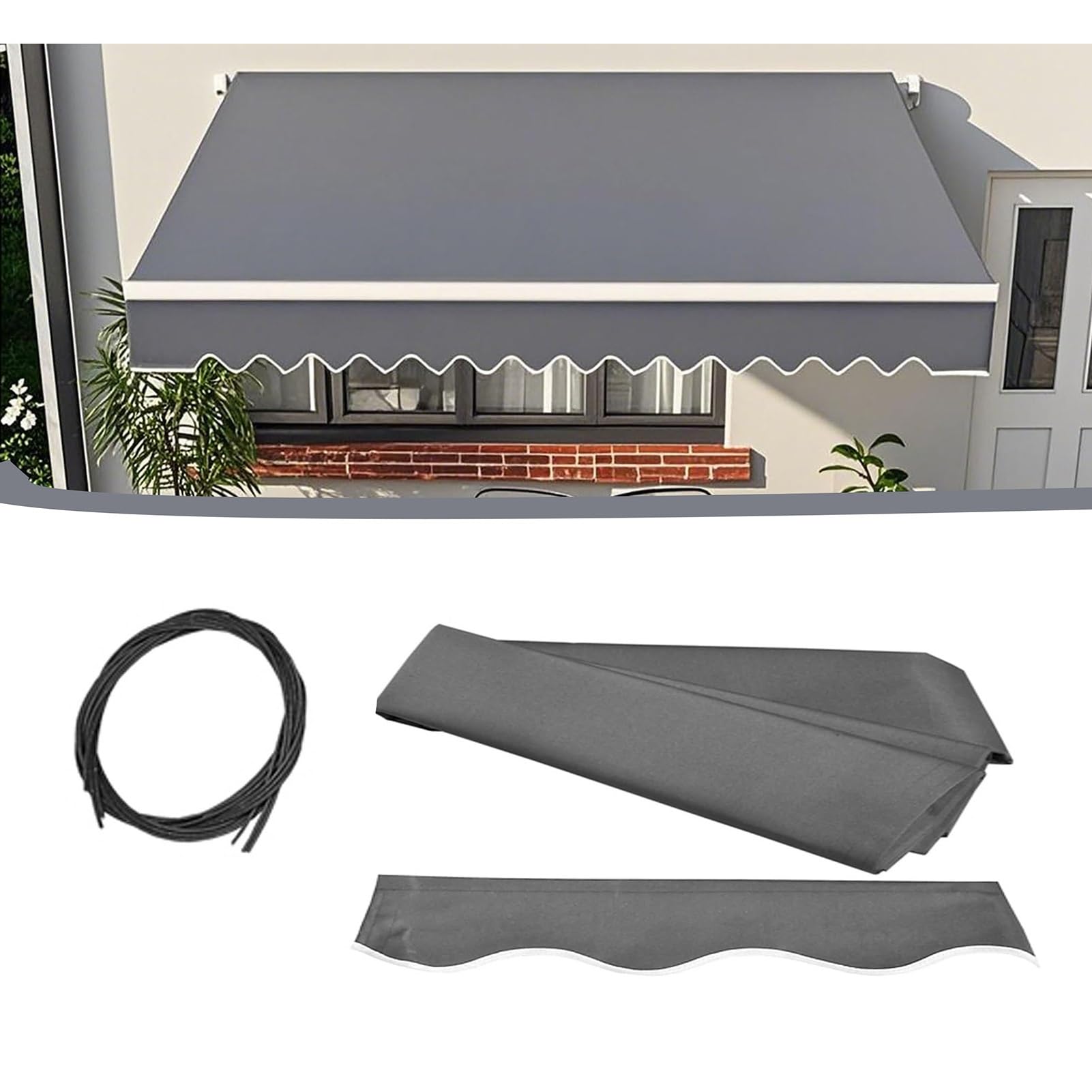 XBTGS Tenda da sole retrattile in tessuto di ricambio impermeabile per terrazze e finestre, con mantovana in tela di poliestere, grigio, 400 x 250 cm, grigio, 400 x 250 cm