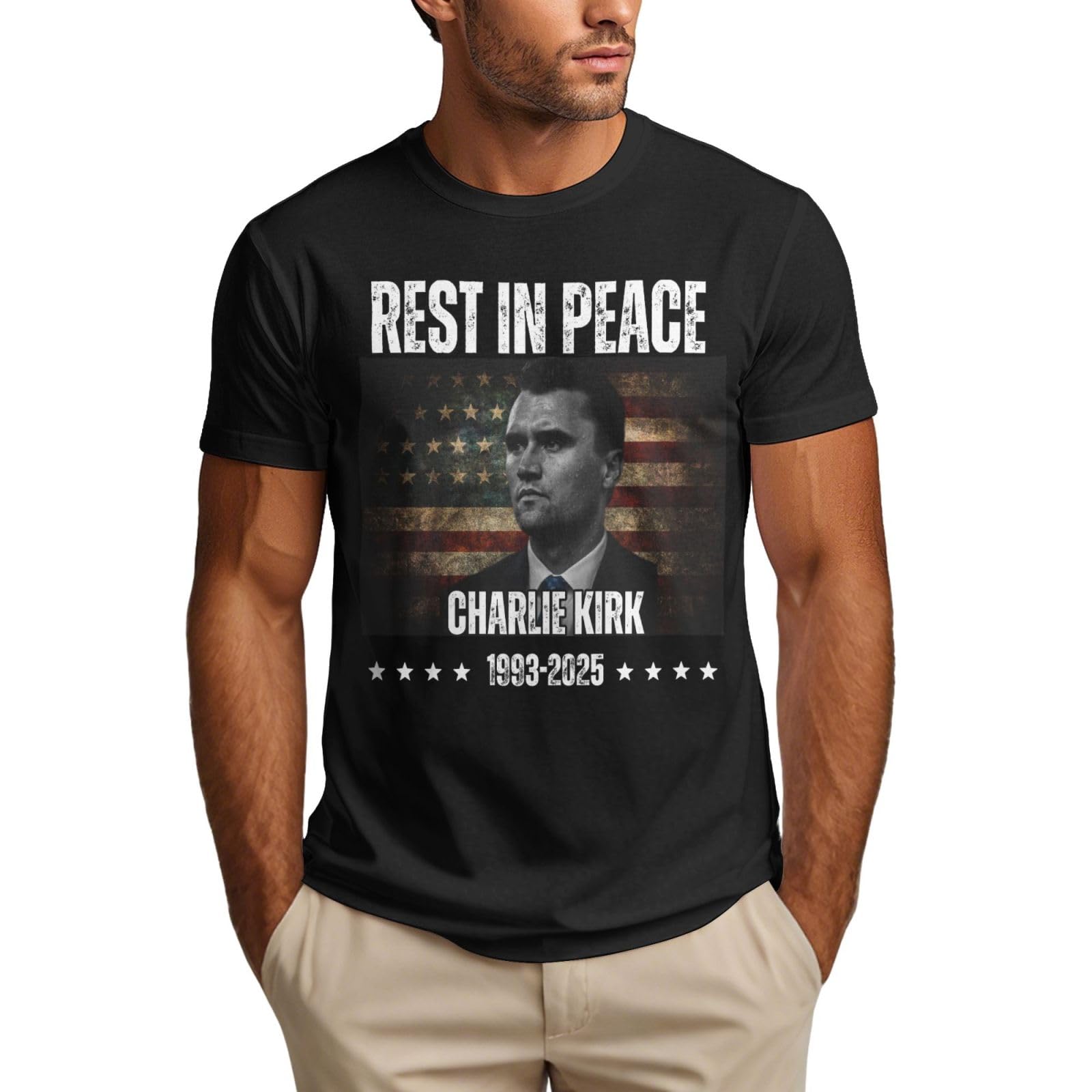 Hlbsdm Men's Black Rest In Peace Charlie Kirk Shirt Memorial Tribute 2025 T Shirt