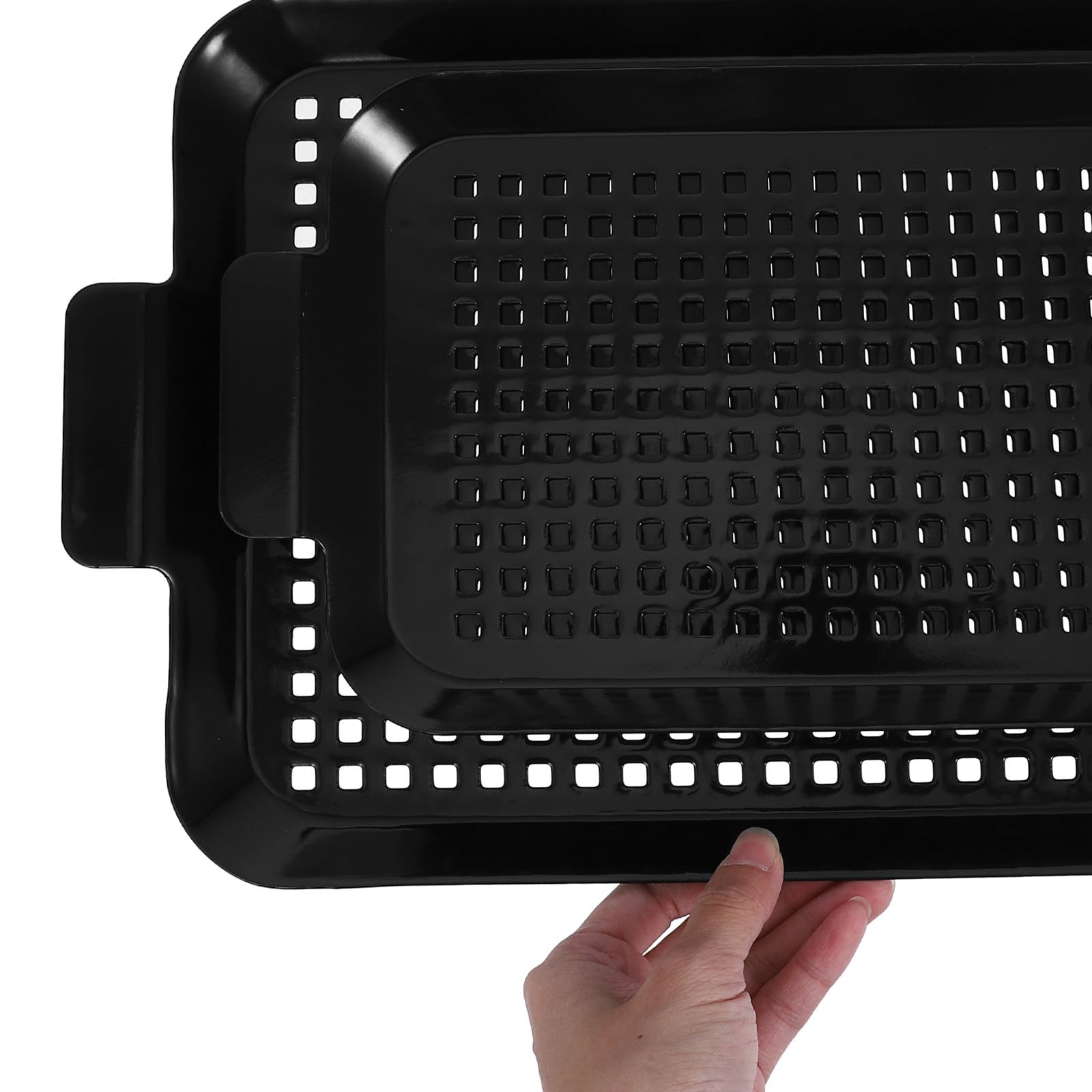 PACKOVE 2 Stück Antihaft Grillblech aus Edelstahl mit Perforiertem Design und Komfortablen Griffen Rechteckiges Backblech für Fleisch und Meeresfrüchte für Indoor und BBQ