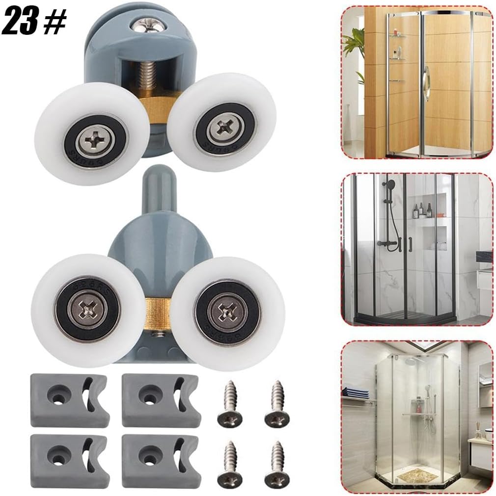2X2Pcs Shower Door Rollers Twin Round Wheels Track Pulleys Wheels Grey 23Mm