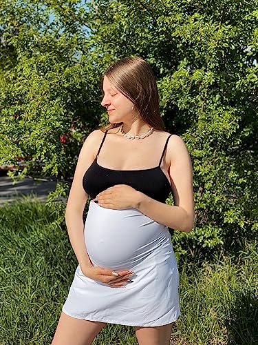 Maternity Golf Skirt With Inner Shorts Over The Belly Athletic Skorts With Pocket White L #TOP1