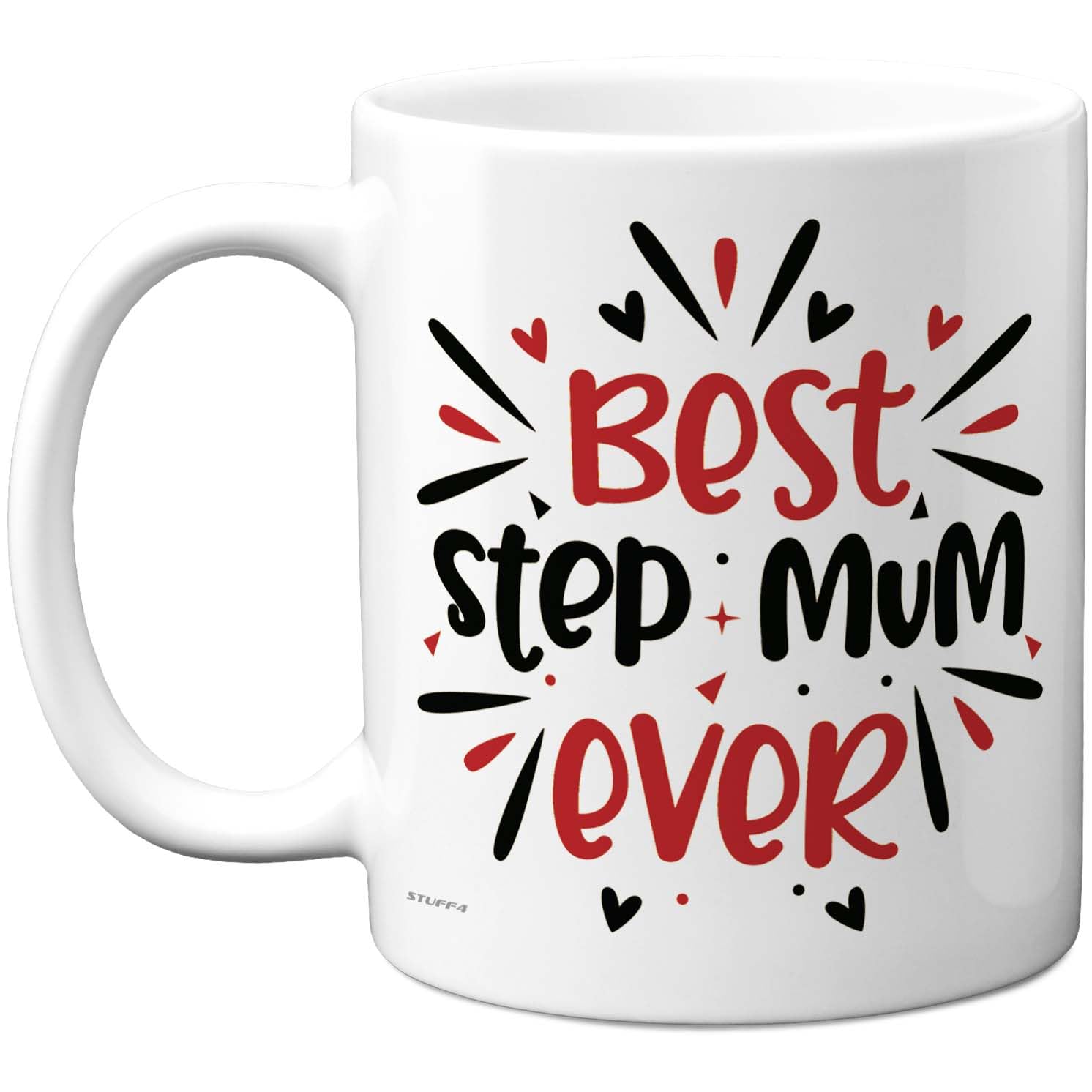 Stuff4 Best Step Mum Mug - Bold Slogan with Hearts and Stars - Thoughtful Appreciation Gift - 11oz Ceramic Gloss Mug