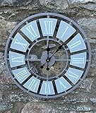 HH Home Hut OUTDOOR GARDEN WALL CLOCK WEATHERPROOF ORNAMENT LARGE INDOOR GIANT OPEN FACE METAL 58CM (Grey)