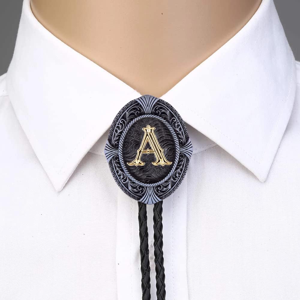 HUABOLA CALYN Vintage Bolo tie for Men Western Cowboy Native American Initial Letter ABCDJMR to Z Costume Bolo ties for Women - Image 4