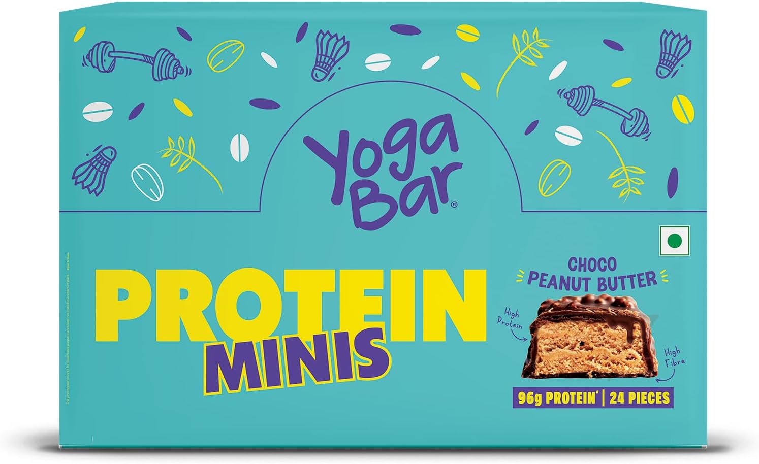 Yogabar Protein Minis, 4g Protein Bar (24 Bars, Choco Peanut Butter) | Dark Chocolate Bar with no Trans Fat | Healthy Snacks for Kids & Adults | Peanut filled Chocolate Box | Rich in Protein & Fiber
