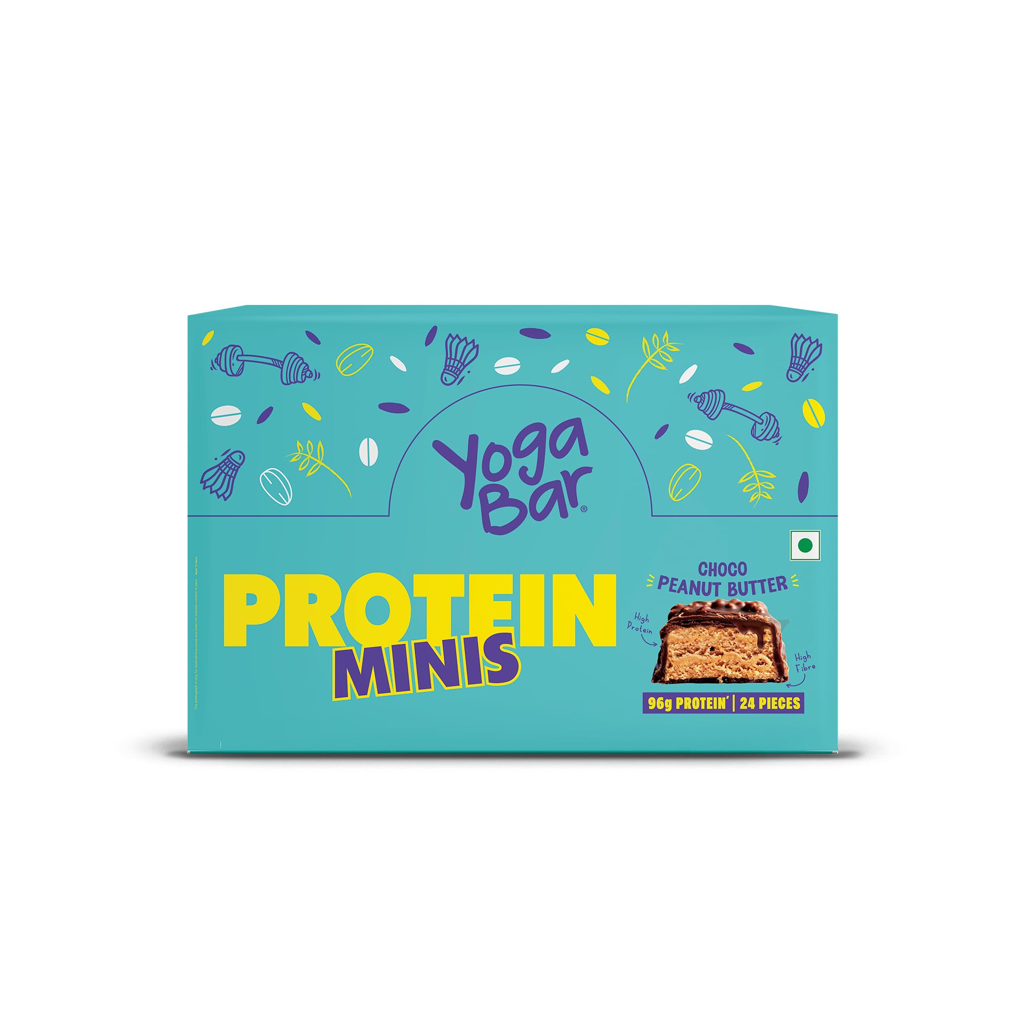 Yogabar Protein Minis, 4g Protein Bar (24 Bars, Choco Peanut Butter) | Dark Chocolate Bar with no Trans Fat | Healthy Snacks for Kids & Adults | Peanut Filled Chocolate Box | Rich in Protein & Fiber