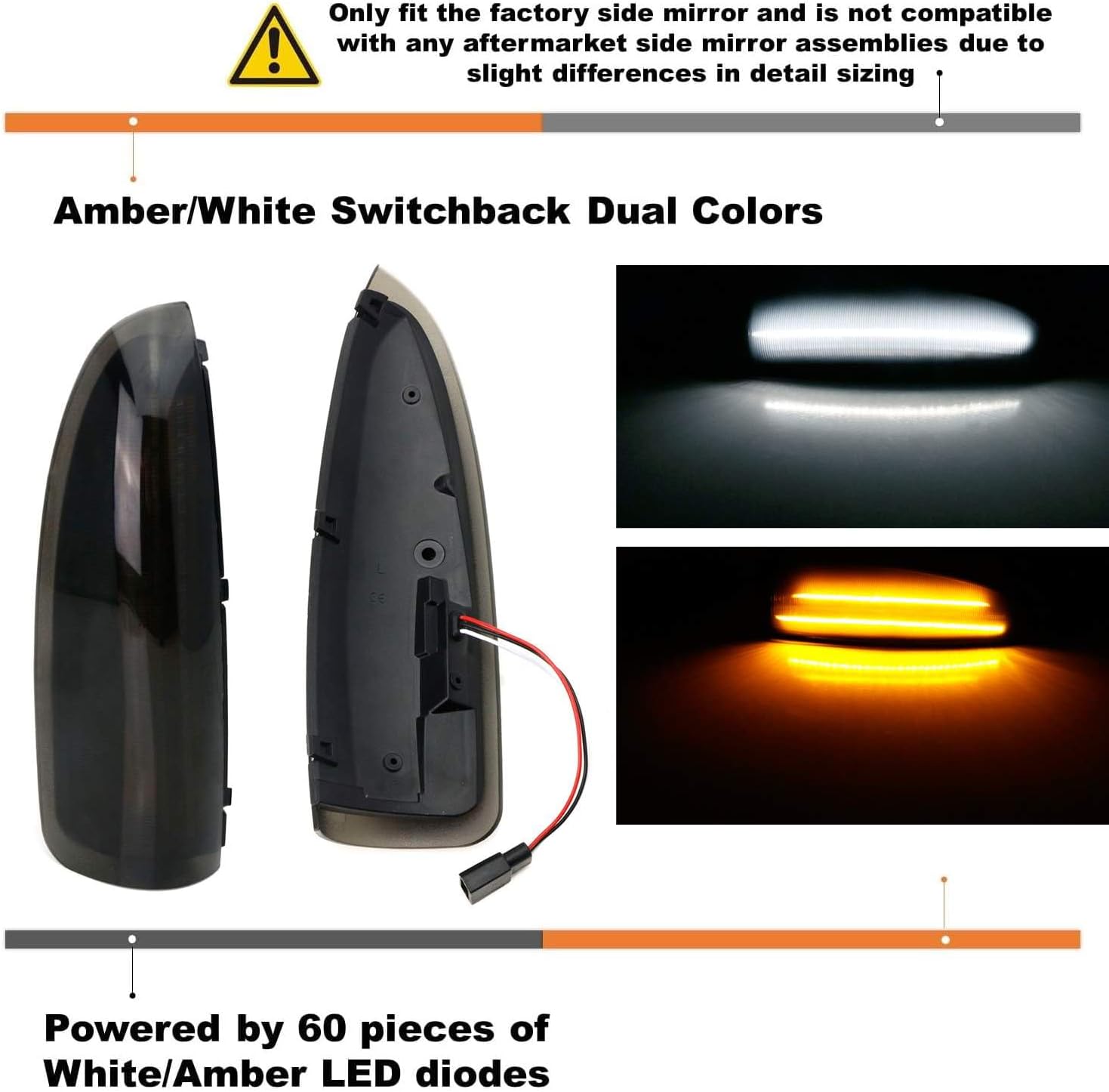 iJDMTOY Switchback LED Side Mirror Marker Lamps Compatible With 2003-2007 Ford F250 F350 Superduty, 2000-2005 Ford Excursion, (2) Smoked Lens, White LED Parking Light, Amber LED Turn Signal Light