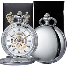Mechanical Pocket Watch with Chain Retro Smooth Classic Handwind Roman Numerals for Men & Women
