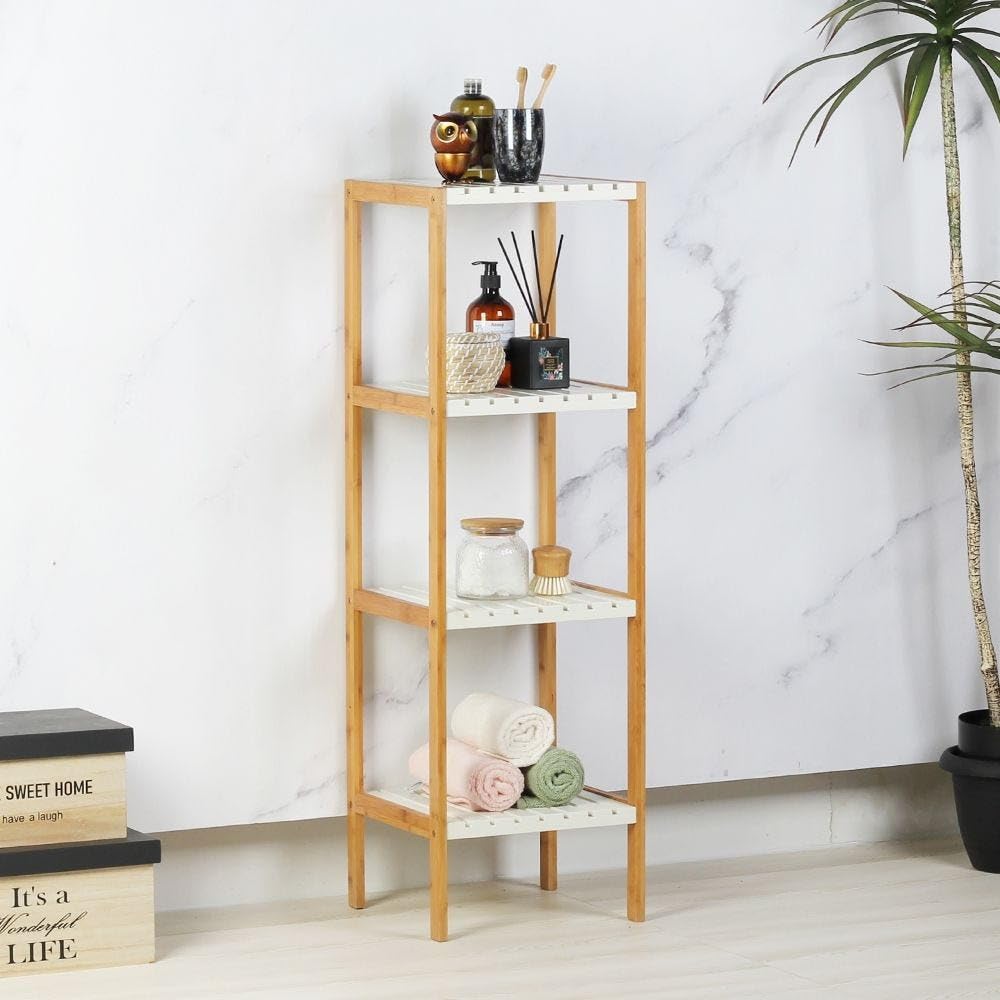 Danube Home Oliver Bamboo 4 Tier Shelf 34X33X110.2Cm White