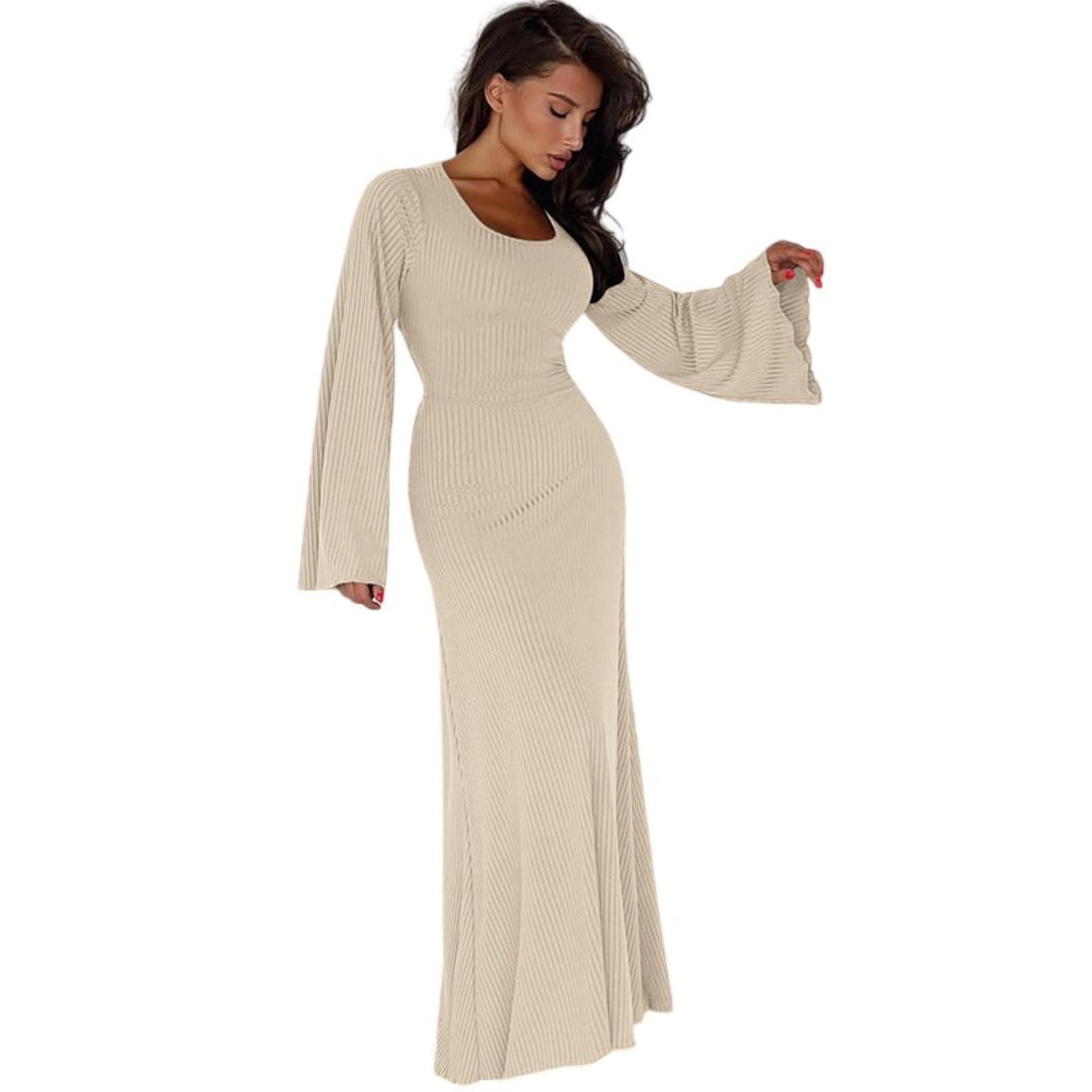 BEAGIMEG Abito Longuette Elegante Manica Lunga | Vestito Aderente Con Spacchi Laterali | Perfetto Per Feste, Cocktail E Ufficio
