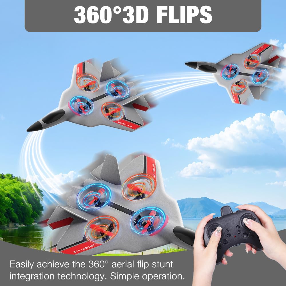 Avión Teledirigido, 2.4 GHz Avión RC Juguete con LED, Avións de Control Remoto con Baterías y Estabilizador de Giroscopio de 4 Ejes, fácil de pilotar para Adultos