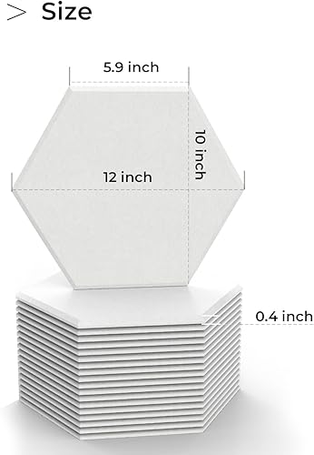 Miniatura 3 de Paquete de 18 paneles acústicos autoadhesivos hexagonales blancos de 12 x 10 x 0.4 pulgadas, paneles de pared insonorizados de alta densidad que
