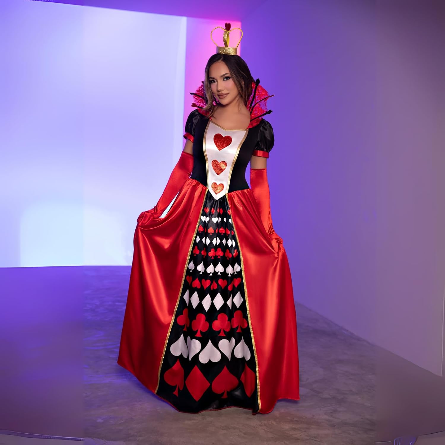 Leg Avenue Womens 2 Pc Deluxe Queen of Hearts With Card Suit Ball Gown, Crown Adult Sized Costumes - Image 5