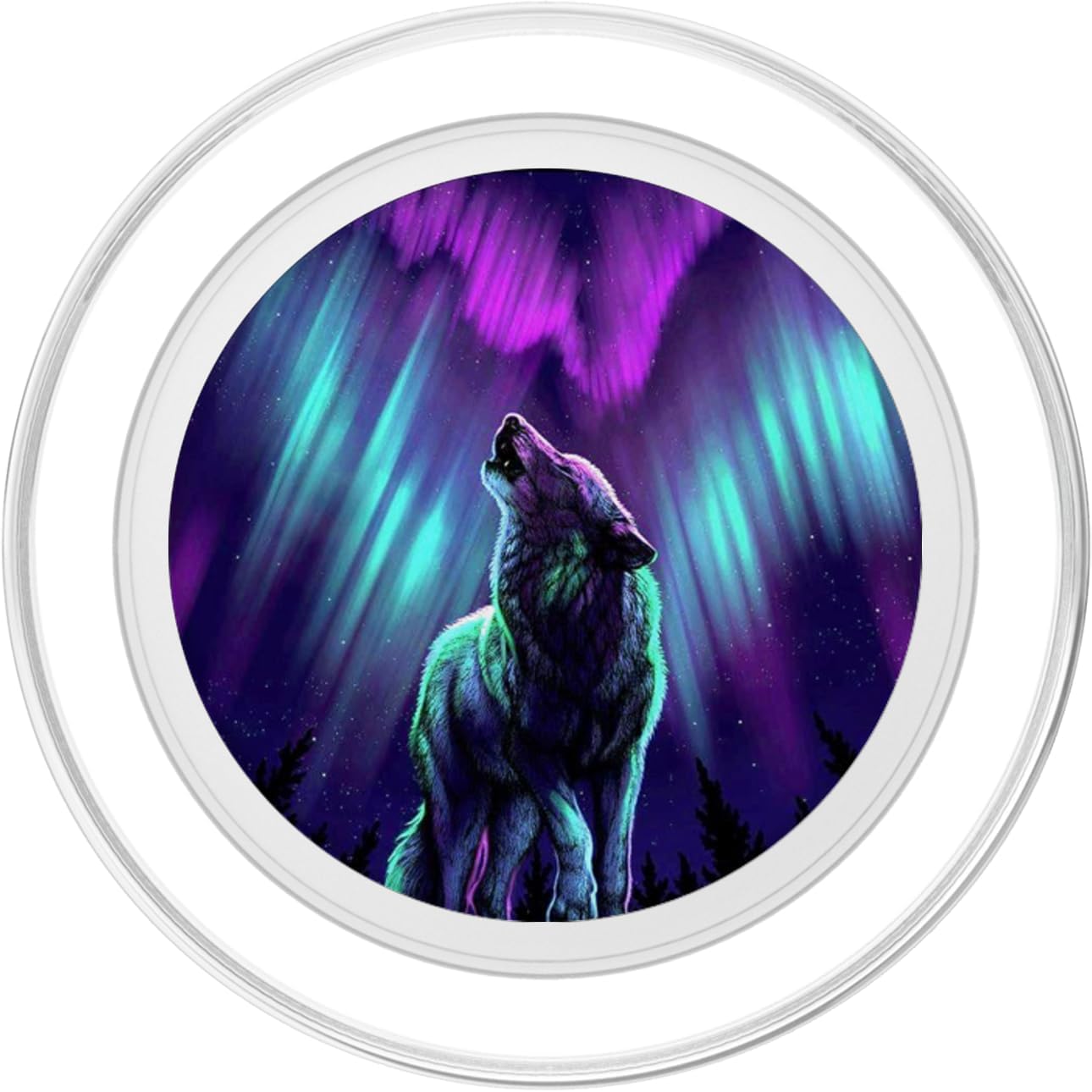 Wolf Howling Silhouette Northern Lights Purple Blue PopSockets Grip and Stand for Phones and Tablets PopSockets MagSafe PopGrip for iPhone