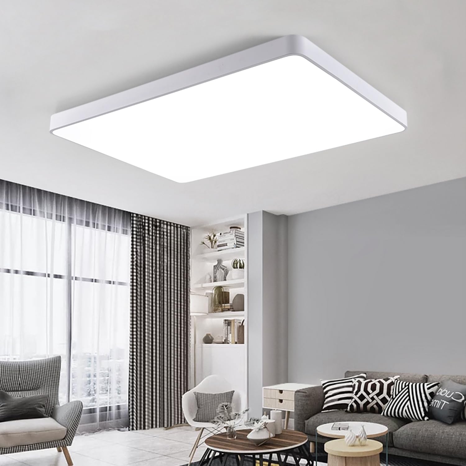 JDONG 90W LED Deckenleuchte Dimmbar 90x55CM Deckenlampe mit Fernbedienung 3000K-6500K Helligkeit einstellbar moderne Rechteckige Leuchte für Wohnzimmer