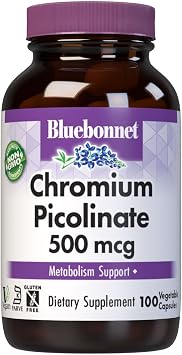 BlueBonnet Nutrition Chromium Picolinate، Soy، Gluten &amp; Dairy Free، Non-GMO، Kosher Certified، Vegan، 500 mcg، 100 Count