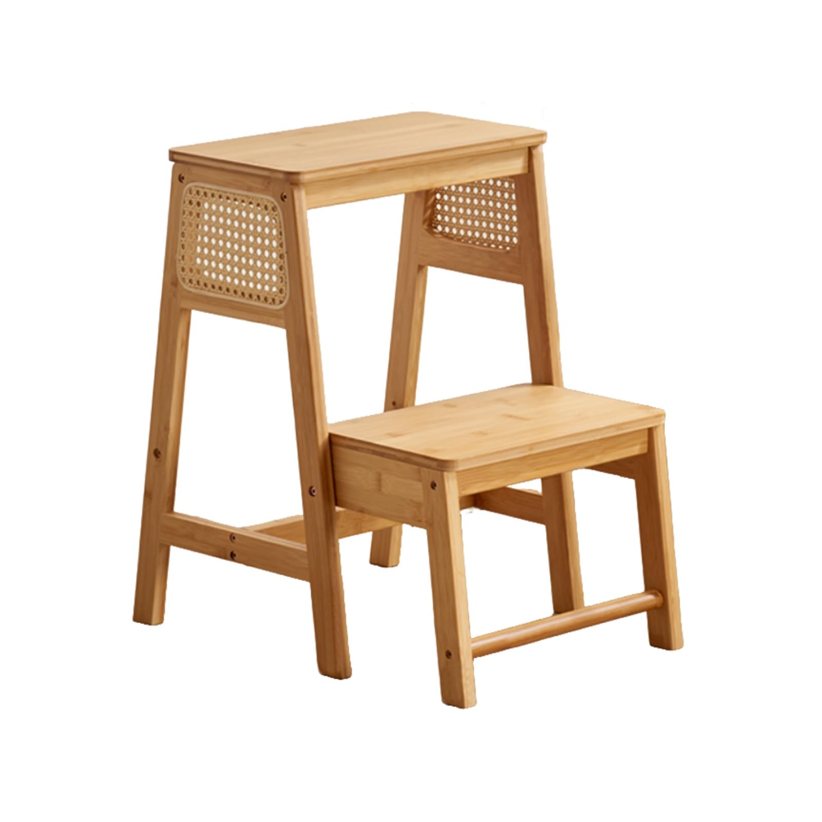 Taburete de madera de bambú de dos escalones para encimeras y muebles altos