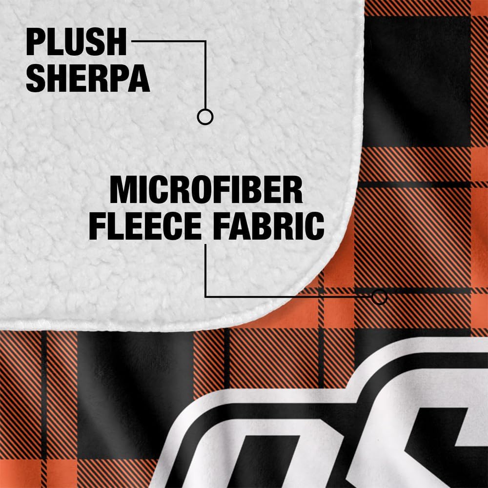 LOGOVISION Oklahoma State University Campus Plaid Spirit Silky Touch Sherpa Back Super Soft Throw Blanket 50"x60"