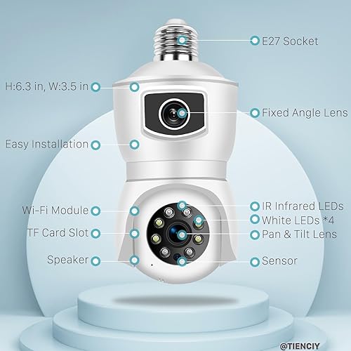 Miniatura 8 de TIENCIY Cámara de seguridad con inclinación panorámica, cámara de doble lente Pro HD 2K, cámara tipo bala, cámara IP inalámbrica Wi-Fi, cámaras CCTV