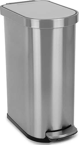 Bote de basura de 50 litros13.2 galones de cierre suave, resistente a las manchas con pedal y filtro integrado, acero inoxidable, acabado elegante