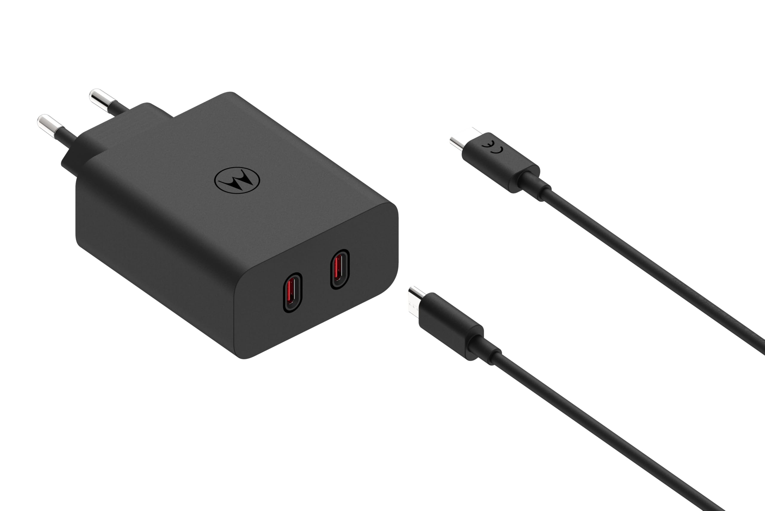Chargeur de téléphone portable Motorola Turbopower - 125 W avec deux ports USB-C, charge ultra rapide, câble de 1 m inclus, compact, sûr et efficace pour téléphones, tablettes et ordinateurs portables