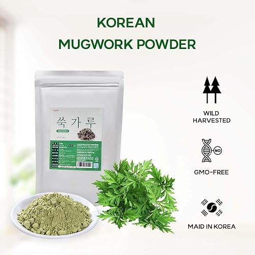 Miniatura 2 de K-Herb Polvo de artemisa coreana  Artemisa seca 100 % pura de Corea, ingrediente natural para té de hierbas, uso culinario, polvo a base de plantas