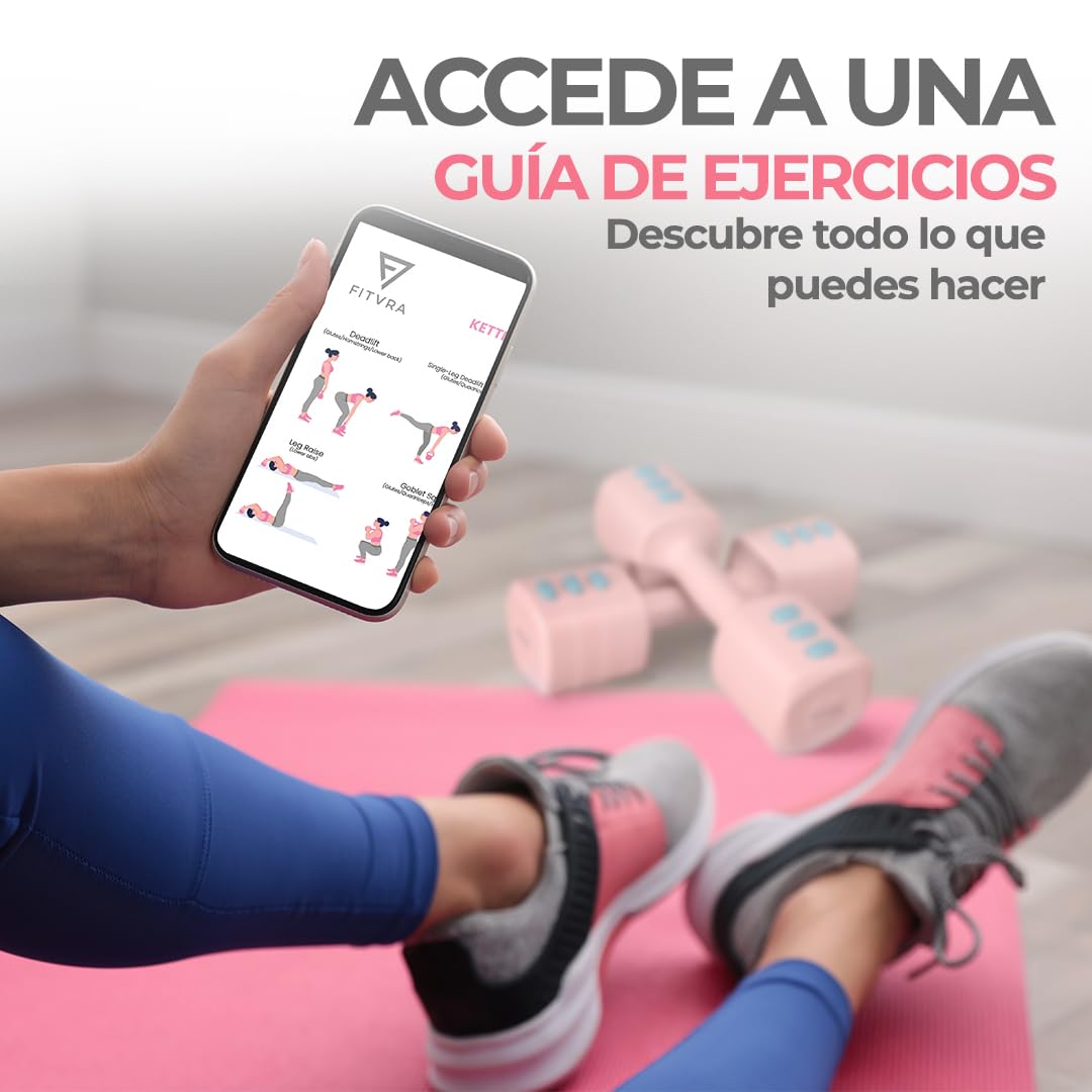 Pesas Ajustables 2 en 1 Mancuernas y Kettlebell | Pesas regulables para gimnasio en casa: mancuernas 1-3 kg, kettlebell 2,5-6,5 kg y 3 bandas elásticas