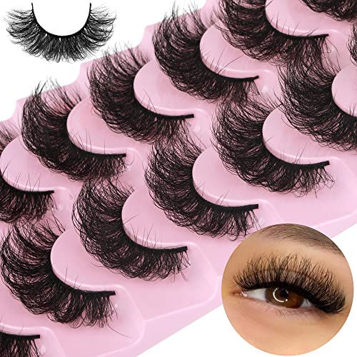 alicrown False Eyelashes Fluffy Lashes Wispy Thick Volume Faux Mink Eye Lashes Curly Strip Lashes Extensions Dramatic 20MM Long 7 works Fake Eyelashes Pack