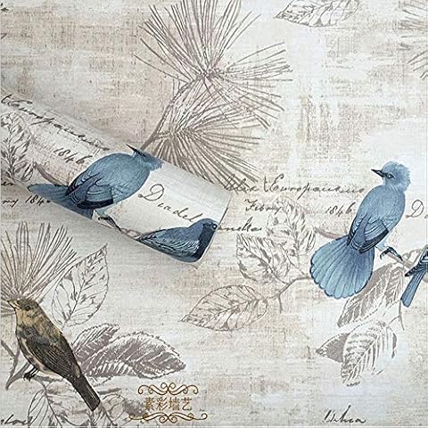 PoetryHome Self-Adhesive Vinyl Rustic Birds Contact Paper Wallpaper for Walls Kitchen Cabinets Dresser Drawer Shelf Liner 17.7x117 Inches Cover