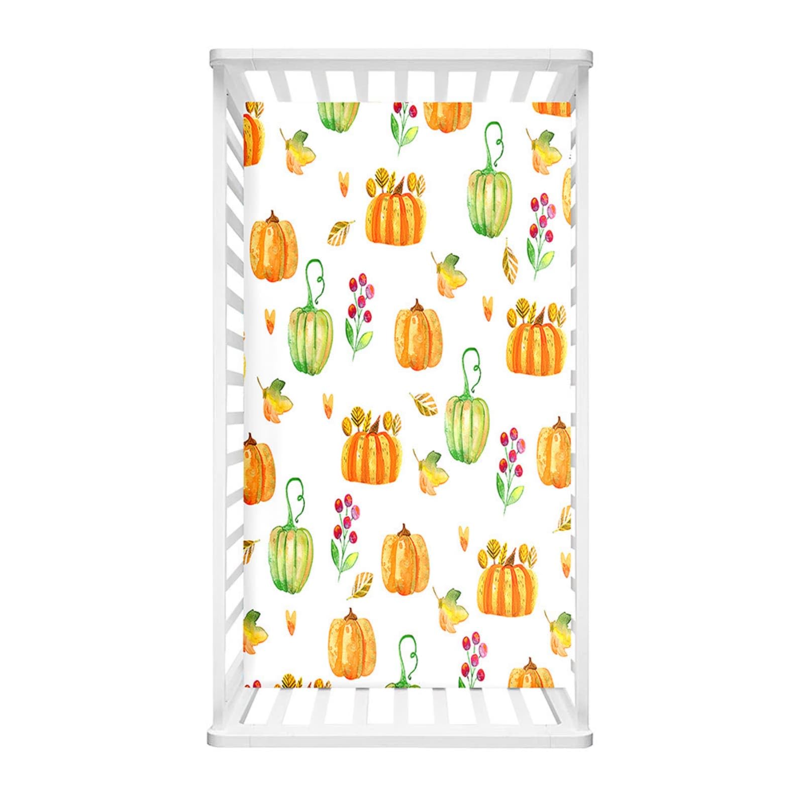 Odot Cot Bed Fitted Sheet, Moses Basket Fitted Sheet Thanksgiving Pumpkin Soft Durable Microfibre Crib Bedsheets Bassinet Bedsheet Mattress Protector for Kids Boy Girl (Falling Leaves,51x85cm)