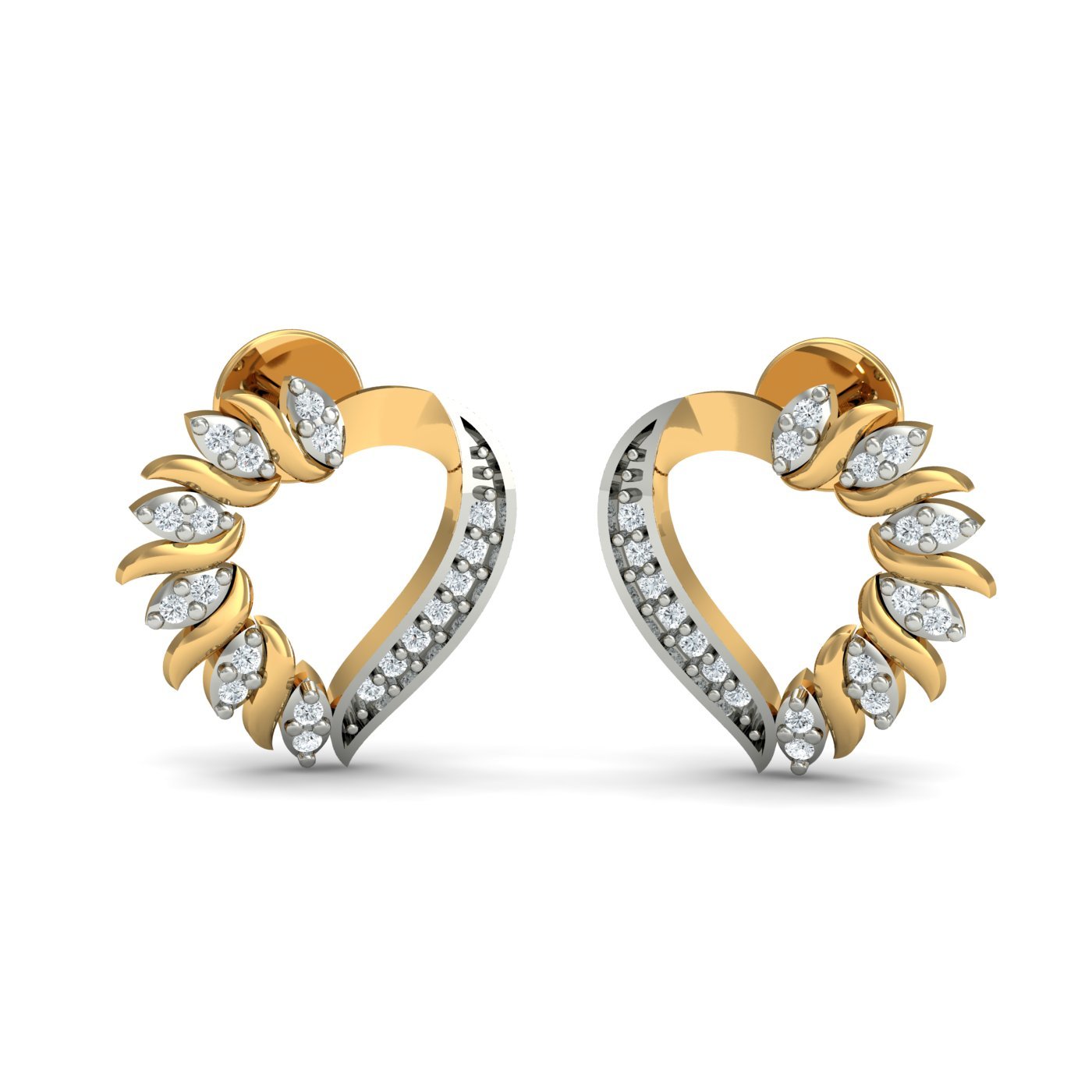kuberbox 14KT Yellow Gold Diamond Loving Heart Stud Earrings for Women-picture-36