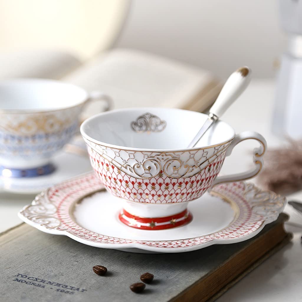 Tazzine Caffè Tazzine Caffe Tazze Caffe Tazza da tè Tazza da caffè con set di piattini per cucchiai, tazze da caffè in ceramica Set di piattini da caffè, latte, tazze da tè, regalo per le donne Tazzin